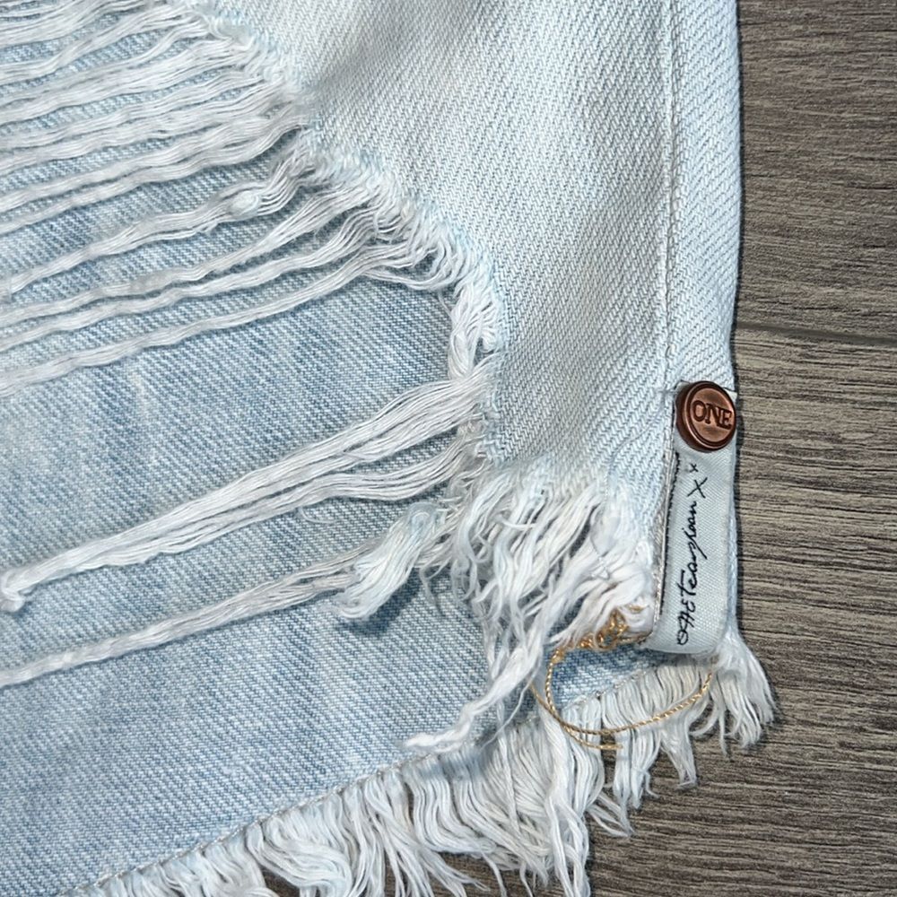 ONE TEASPOON Stevies Shorts Size 25 Long Length Light Blue Distressed Retro 90s - Picture 6 of 12